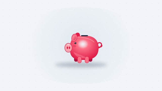 Animated pink piggy bank with glowing coin insertion and sparkling effects, displayed on a subtle dotted background, symbolizing savings, financial growth, and investment concepts for modern finance
