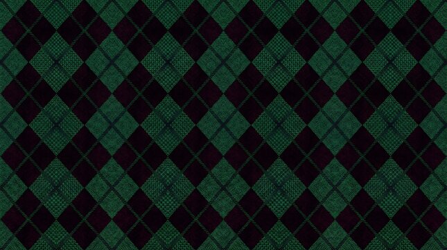 christmas Argyle pattern with dark green and black diamond shapes for holiday background texture design