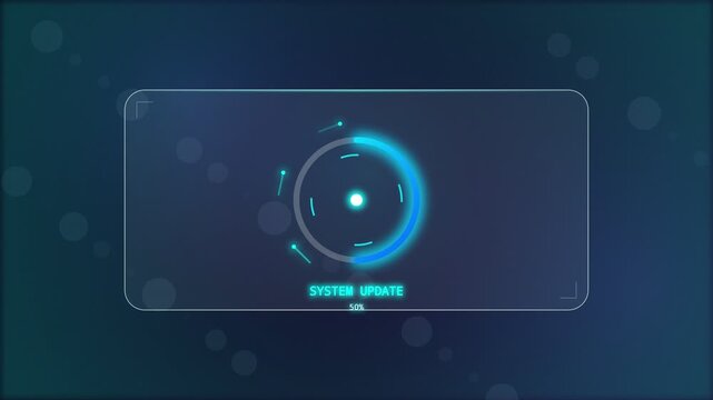Futuristic digital system update progress screen with glowing hud