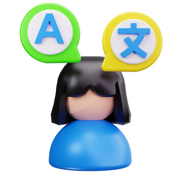 Female Bilingual Translator 3D Illustrations