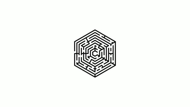 Conceptual animation of a minimalist black hexagonal maze on a white background with a glowing light effect representing strategic problem solving and future planning for the year 2026.