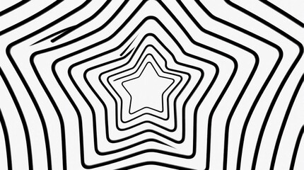 Fototapeta premium Abstract black, white geometric illustration. Concentric star shapes create optical illusion with motion effect. Expanding star pattern looks like tunnel hypnotic radial waves. Minimalist graphic