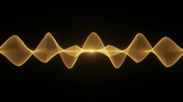Golden Sine Wave Abstract 3D Render, Glowing Smooth Sinusoidal Curve on Black Background for Technology and Science Visuals