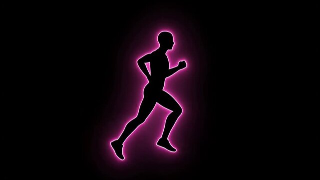 Silhouette runner with neon glow motion graphic, dynamic athletic man sprinting, abstract background for sports and fitness.