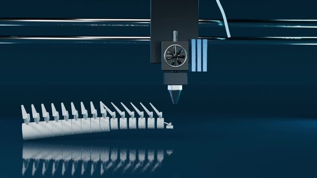 3D animation video of futuristic sci-fi metallic tech stage with fan turbine and blue anodized elements for gaming hardware and gadget mockup