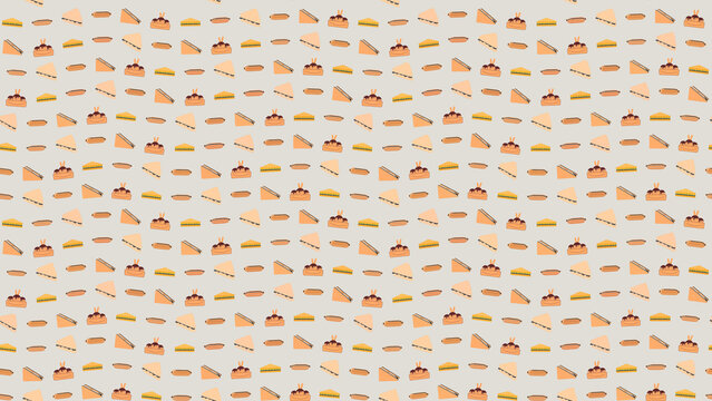Food pattern with sandwiches, hot dogs, and cakes
