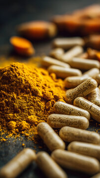 Turmeric powder capsule supplement natural spice root herbal health immunity golden orange powder capsule supplement gut wellness turmeric sequencing diversity cf ea fadffbc