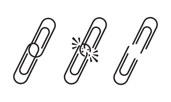 Broken and connected paperclip chain link icons