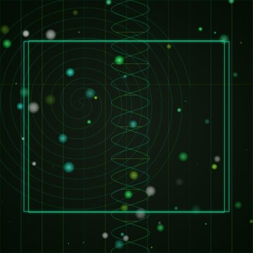 Futuristic DNA helix illustration with green grid and spiral pattern