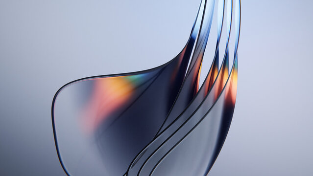 Flowing dark glass sculpture with soft colorful reflections