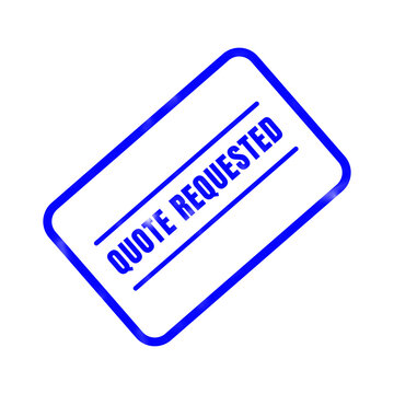 A quote requested stamp illustration shows a business communication concept and a financial inquiry process framed with a distinctive blue colored border