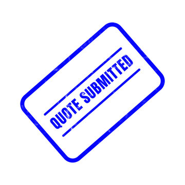 A blue rubber stamp graphic design with the words quote submitted clearly visible and isolated on a plain white background for business concepts