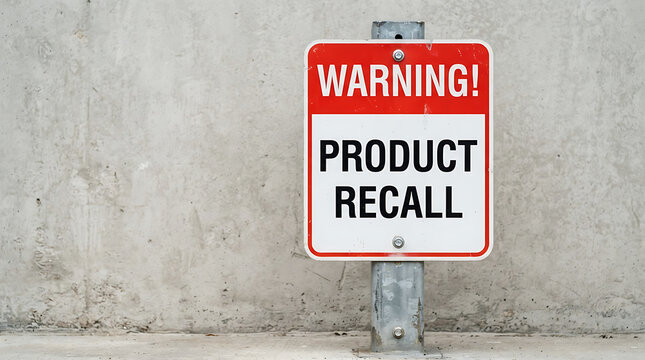 Warning Sign for Product Recall Notice and Defective Goods Alert on Concrete Wall