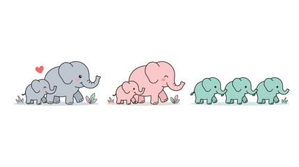 Cute Elephant Family Illustration Set - Hand Drawn Vector © Stark Strokes
