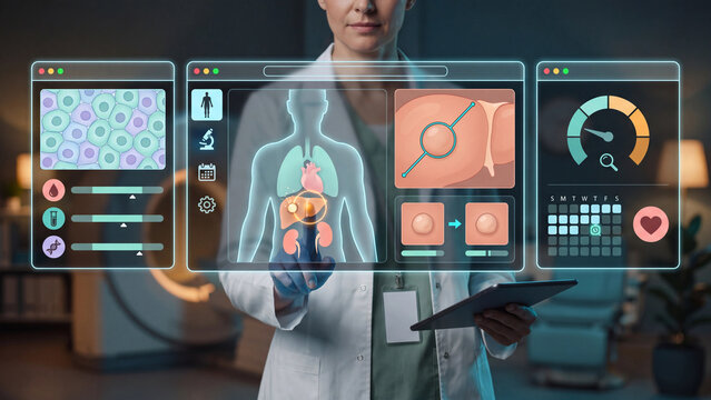 Oncology consultation and cancer treatment concept, oncologist evaluating tumor biopsy and benign tumor results.