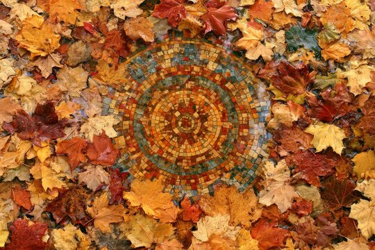 Mandala from fall leaves