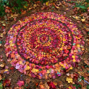 Mandala from fall leaves