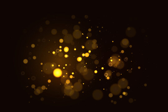 Bright Golden Bokeh Cluster with Floating Glitter Particles
