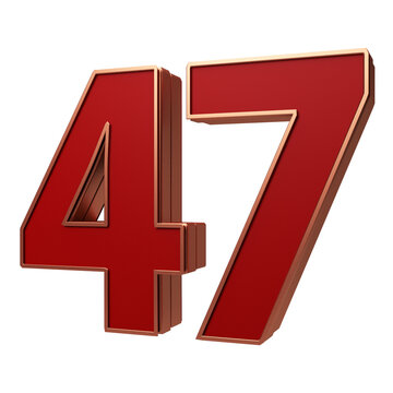 Modern 3D Number 47 red color gold outline Style