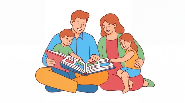 Happy father day vektor illustration of family reading books together
