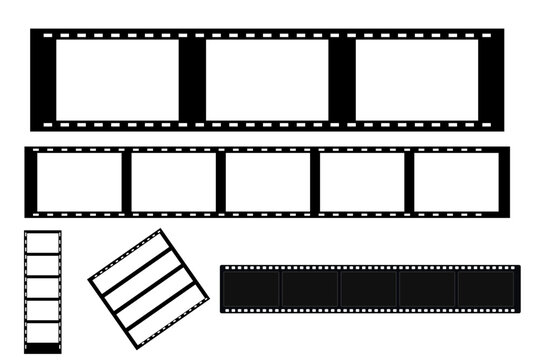 Editable Film Strip Vector Set, Movie Reel Frames with Perforated Borders, Cinematic Film Elements for Cinema, Photography, Video Production, Storytelling, Media and Creative Design Projects
