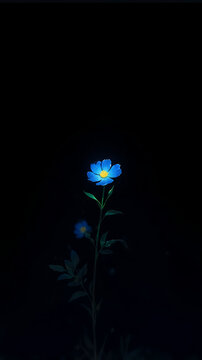 blue flower on black background