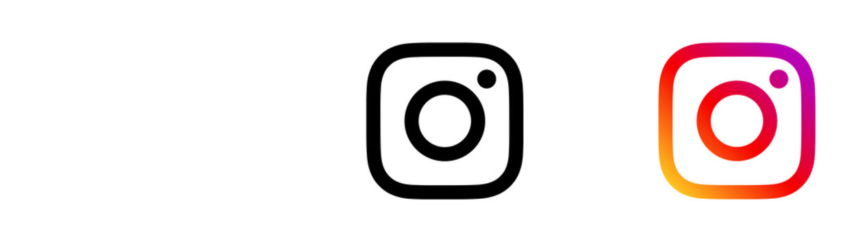 Instagram logo set with wordmark, monochrome outline and gradient app icon variations.