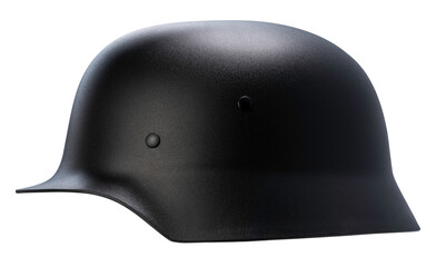 Fototapeta premium Vintage military steel combat helmet isolated on a white background, with clipping path, military history projects, tactical gear marketing, and museum exhibitions.