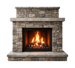 Fototapeta premium PNG Cozy stone fireplace with fire.