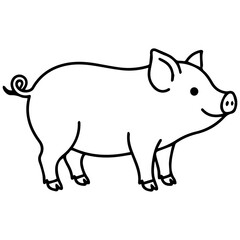 Obraz premium Happy Pig Cartoon Line Art