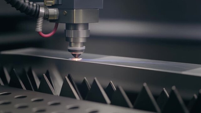 Industrial laser cutting machine in action precisely cutting metal sheet in a modern factory