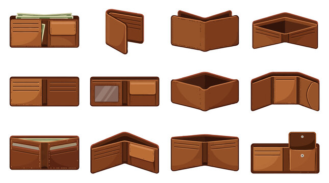 Detailed vector illustration of an open empty brown leather wallet isolated on white. Conceptual image for bankruptcy, financial crisis, poverty, or minimalism in personal finance.