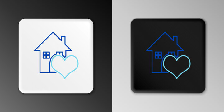 Line House with heart shape icon isolated on grey background. Love home symbol. Family, real estate and realty. Colorful outline concept. Vector