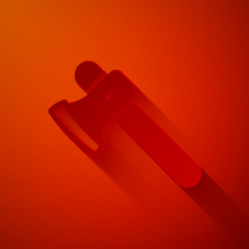 Paper cut Wooden axe icon isolated on red background. Lumberjack axe. Paper art style. Vector