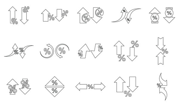 Up and Down Percentage Arrows Icon. Increase and Decrease Percentage Symbols, Growth and Decline Indicators, Business Statistics, Financial Analysis, Performance, Data Comparison and Market Trend .