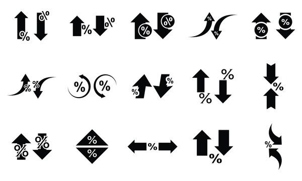 Up and Down Percentage Arrows Icon. Increase and Decrease Percentage Symbols, Growth and Decline Indicators, Business Statistics, Financial Analysis, Performance, Data Comparison and Market Trend .