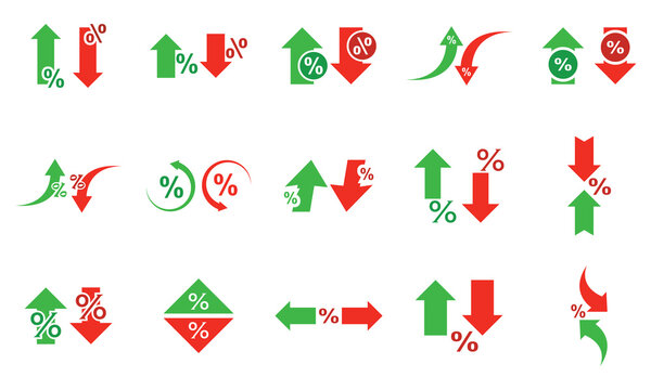 Up and Down Percentage Arrows Icon. Increase and Decrease Percentage Symbols, Growth and Decline Indicators, Business Statistics, Financial Analysis, Performance, Data Comparison and Market Trend .