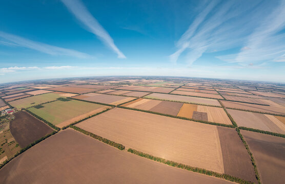Aerial View of Agricultural Fields Patchwork Landscape and Horizon