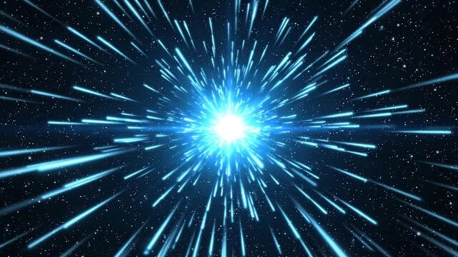 Cosmic hyperspace jump abstract blue light speed effect in star field background motion graphic footage.