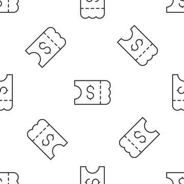 Grey line Lottery ticket icon isolated seamless pattern on white background. Bingo, lotto, cash prizes. Financial success, prosperity, victory, winnings luck. Vector