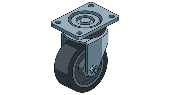 Isometric vector illustration of a swivel caster wheel for industrial trolleys and heavy duty furniture