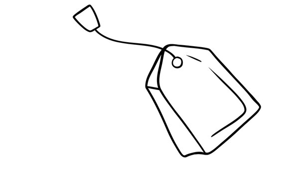Small paper tea bag with string and tag line art vector illustration isolated on background