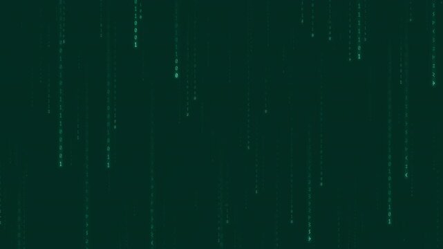 Digital Green Binary Code Streaming Down as a Seamless Loop Animation for Matrix Style Background and Cybersecurity Concepts