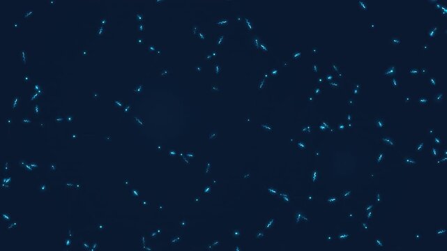 Abstract Seamless Loop Animation of Glowing Blue Digital Particles and Squiggly Lines Representing Data or Microscopic Organisms