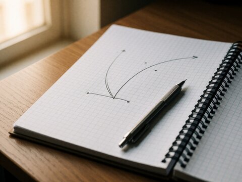 Mechanical pencil on graph paper with hand-drawn parabolic curve