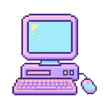 PNG Pixel art retro desktop computer with mouse illustration