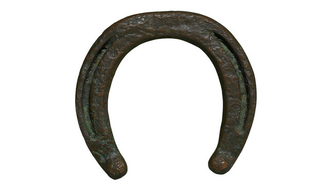 Isolated antique weathered metal horseshoe, a traditional symbol of luck and good fortune