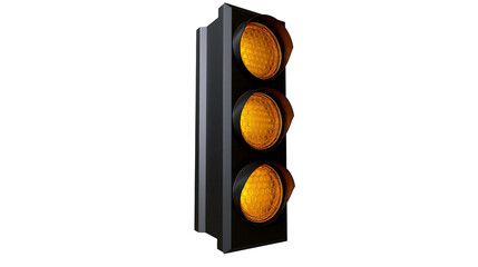 Isolated three-section amber traffic signal with B (548) alphanumeric code, caution concept © Johan
