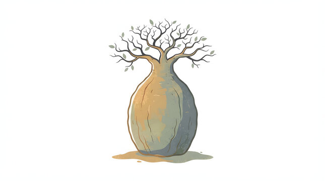 African baobab tree illustration isolated on transparent background