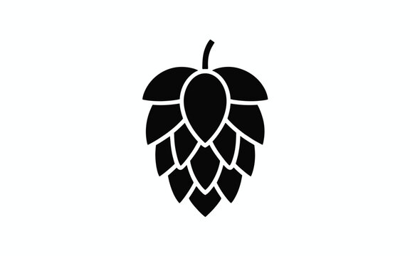 Black solid vector icon featuring a hop cone, beer brewing ingredient, plant, and natural flavoring symbol.